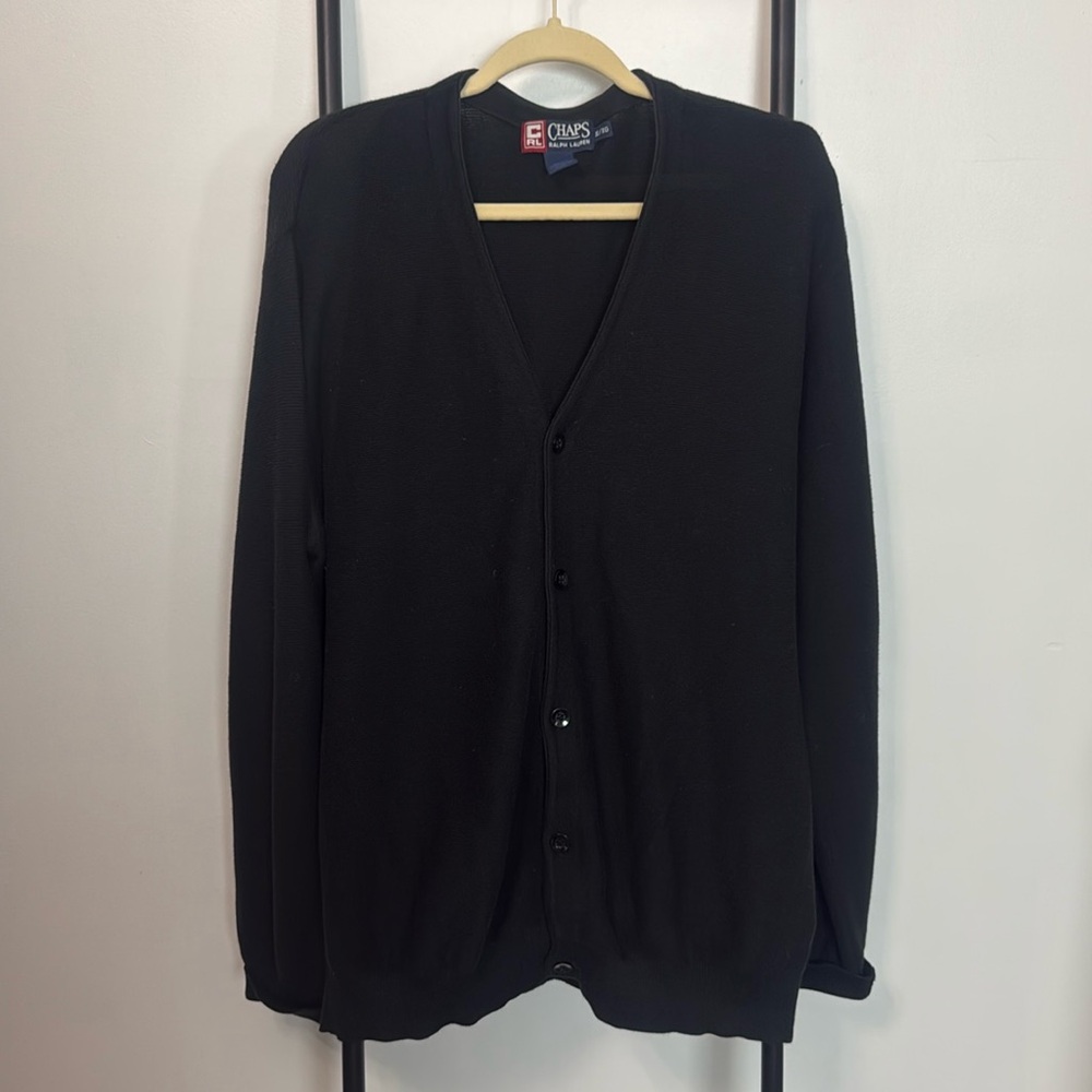 Vintage Chaps Ralph Lauren V-ne Black Knit Long Sleeve Button Up Cardigan SZ XL